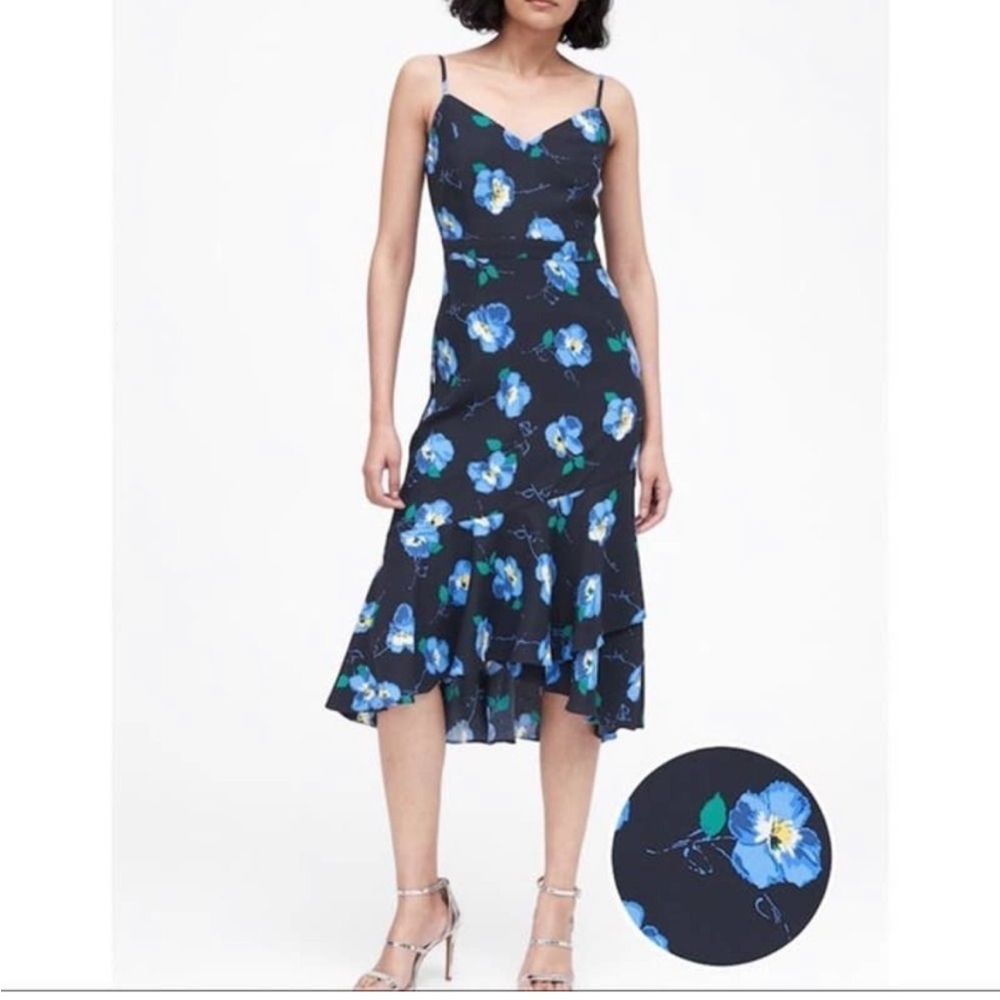 BANANA REPUBLIC Navy Floral Print Midi Sheath Dress NWT US 2